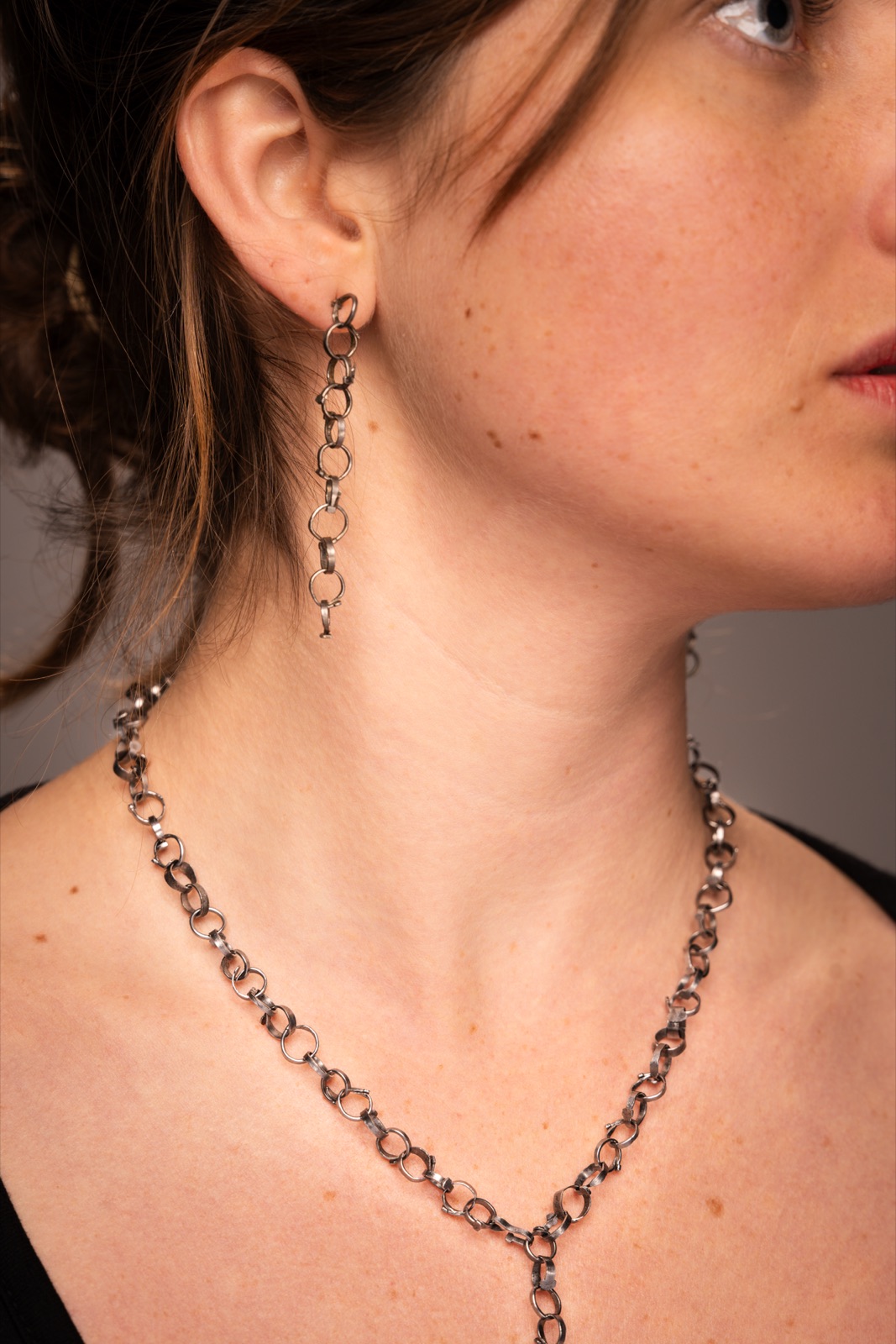 Oxidized chain necklace and earrings