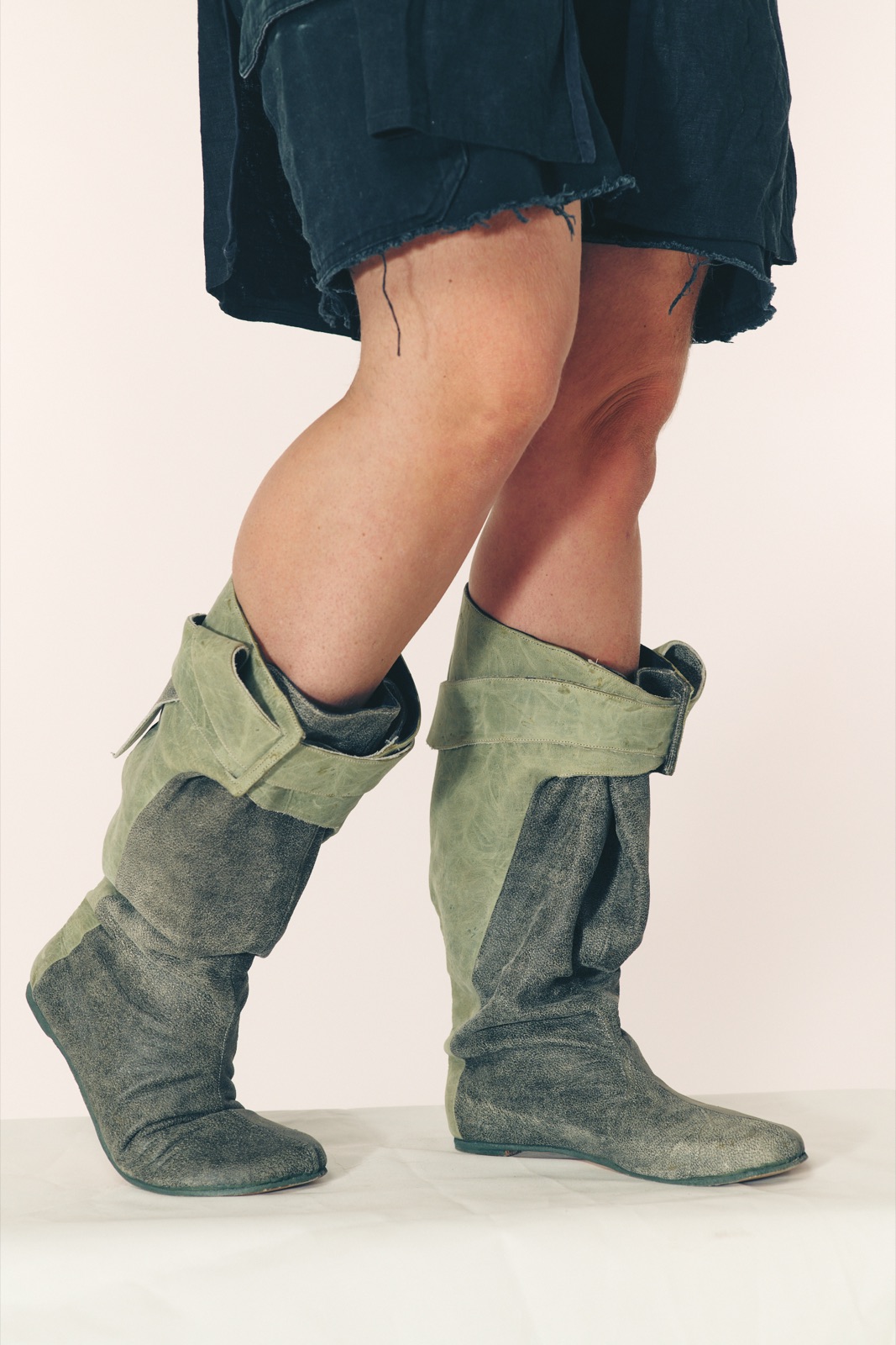 Hand-made sage suede boots